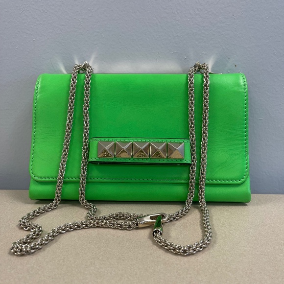 Valentino Garavani Va Va Voom Rockstud Clutch Shoulder Bag-Neon Green - Preowned - Picture 2 of 16